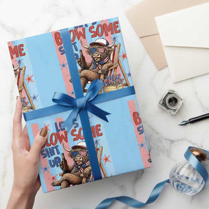Funny Patriotic Highland Cow Wrapping Paper Roll 4th Of July Fireworks Celebration