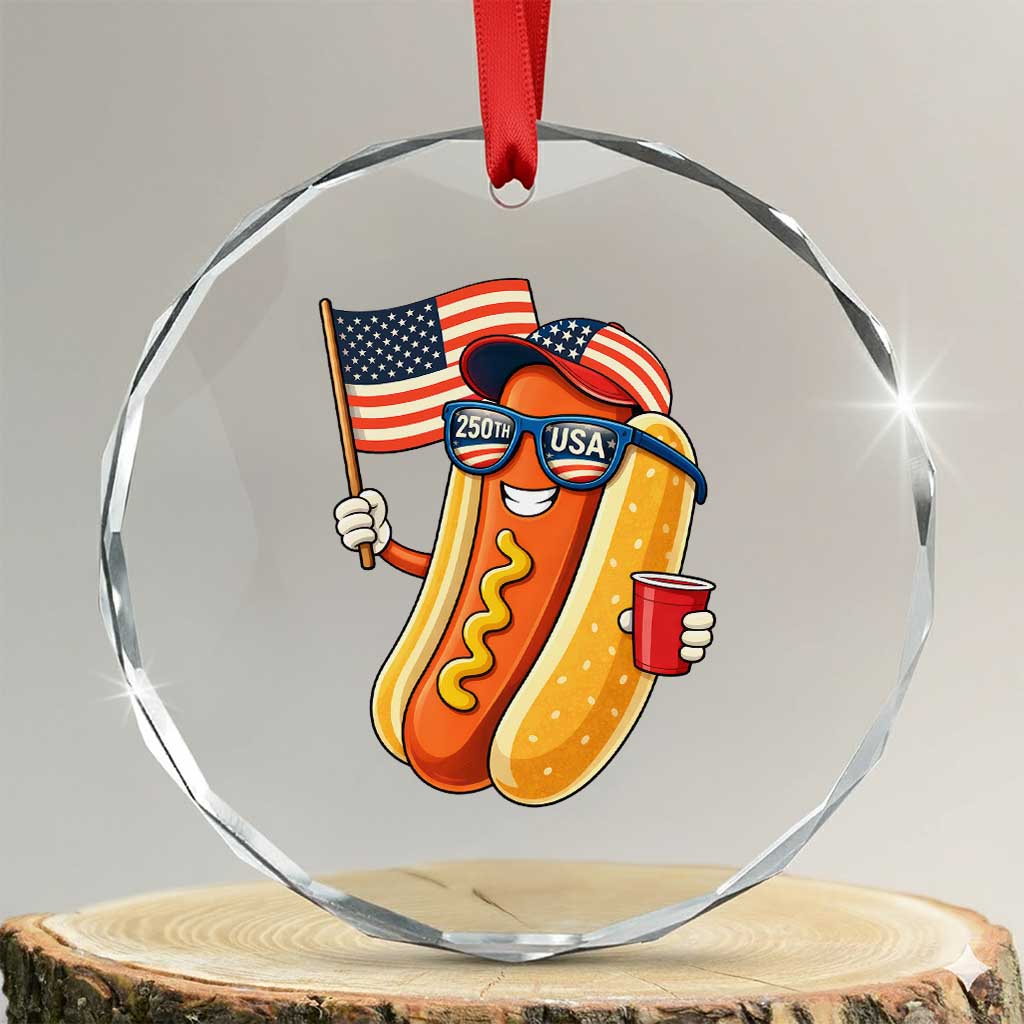 Funny Patriotic Hotdog Crystal Glass Ornament USA 250th Anniversary TS12 Transparent Glass 3'' Circle Print Your Wear