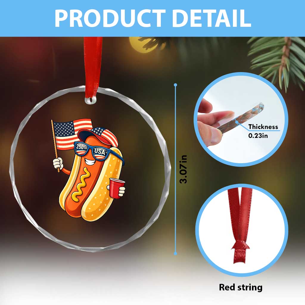 Funny Patriotic Hotdog Crystal Glass Ornament USA 250th Anniversary TS12 Print Your Wear
