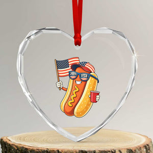 Funny Patriotic Hotdog Heart Crystal Glass Ornament USA 250th Anniversary TS12 Transparent Glass 3'' Heart Print Your Wear
