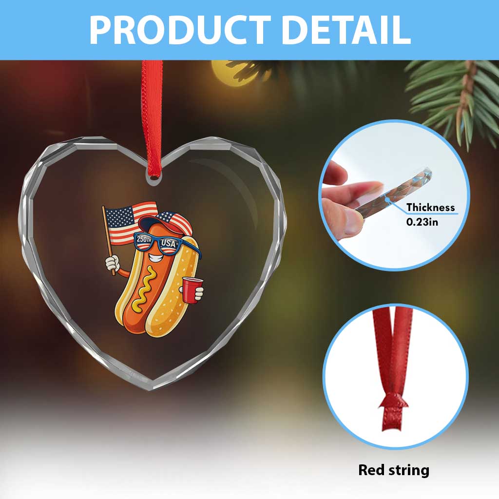 Funny Patriotic Hotdog Heart Crystal Glass Ornament USA 250th Anniversary TS12 Print Your Wear