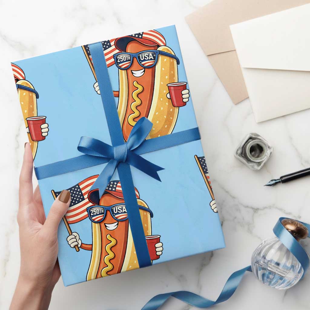 Funny Patriotic Hotdog Wrapping Paper Roll USA 250th Anniversary TS12 Light Blue Print Your Wear