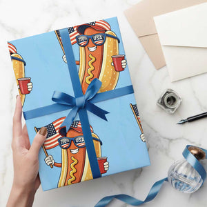 Funny Patriotic Hotdog Wrapping Paper Roll USA 250th Anniversary TS12 Light Blue Print Your Wear