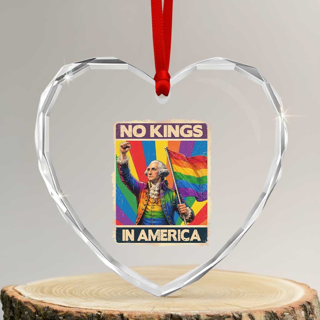 Funny Patriotic LGBT Graphic Heart Crystal Glass Ornament No Kings In America