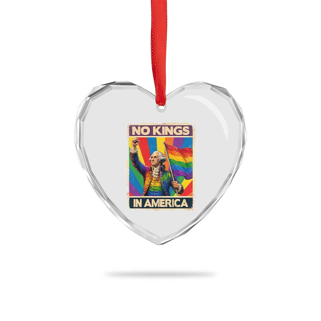 Funny Patriotic LGBT Graphic Heart Crystal Glass Ornament No Kings In America