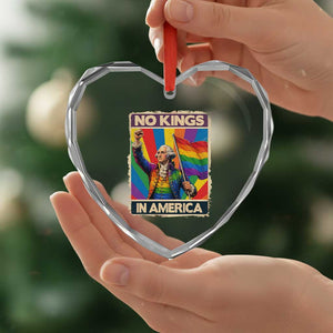Funny Patriotic LGBT Graphic Heart Crystal Glass Ornament No Kings In America