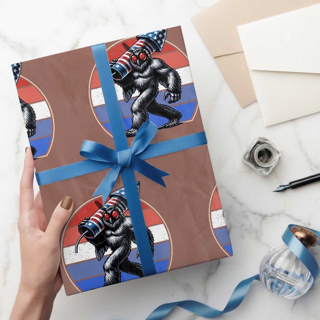 Funny Patriotic Mothman Wrapping Paper Roll West Virginia Cryptid Lover Gift TS12 Mocha Print Your Wear