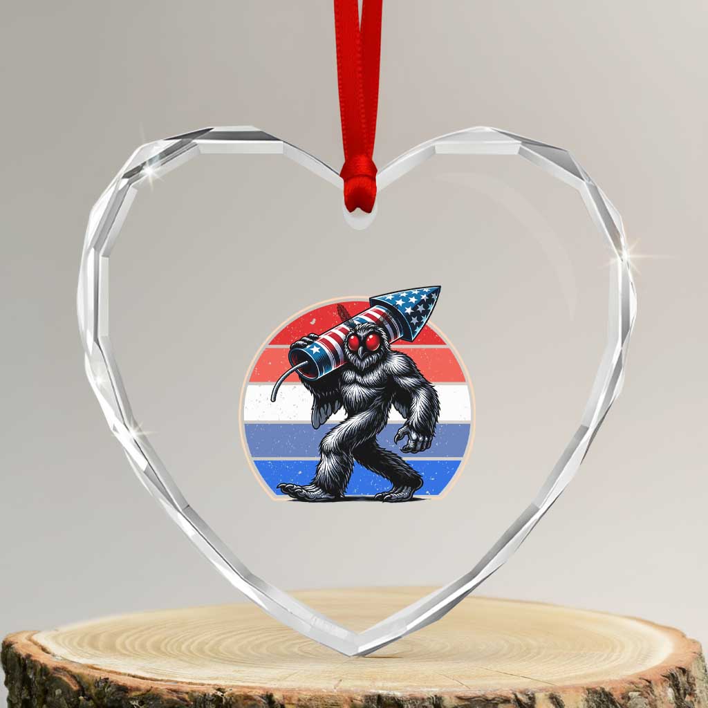 Funny Patriotic Mothman Heart Crystal Glass Ornament West Virginia Cryptid Lover Gift TS12 Transparent Glass 3'' Heart Print Your Wear
