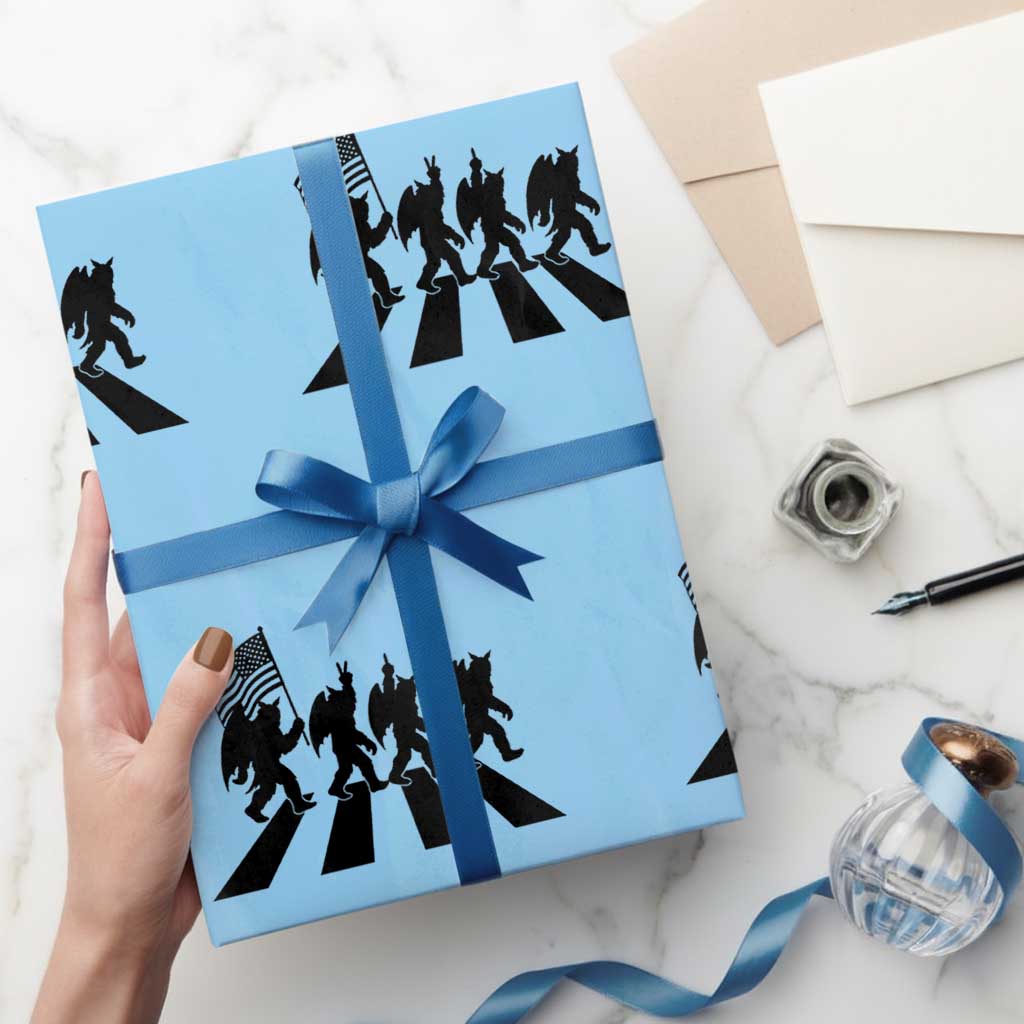 Funny Patriotic Mothman Wrapping Paper Roll Cryptid Lover Gift TS12 Light Blue Print Your Wear