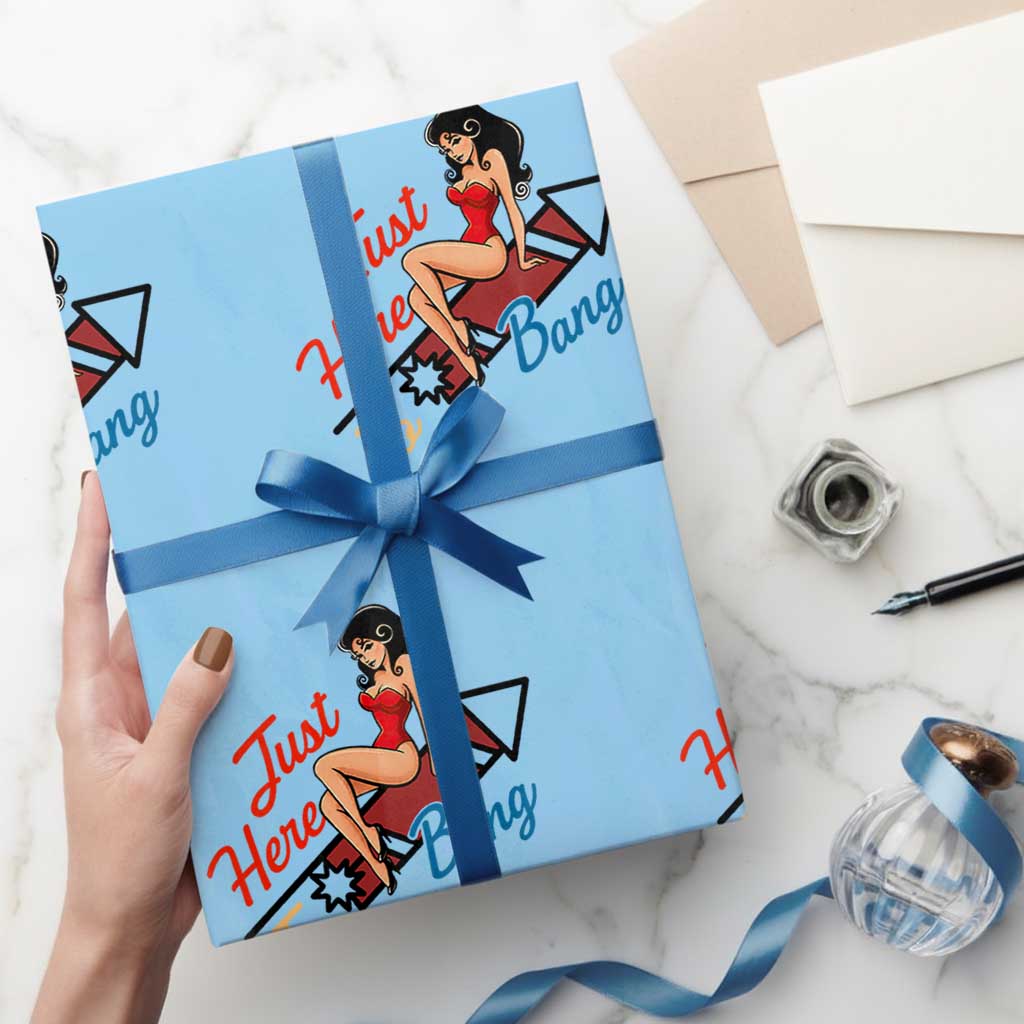 Funny Patriotic Pin Up Girl Firework USA Gift Wrapping Paper Roll Just Here To Bang