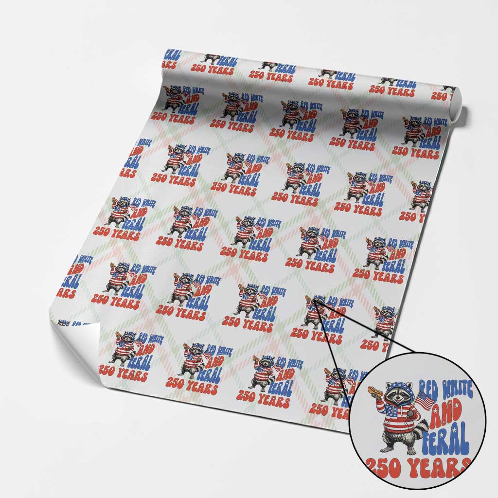 Funny Patriotic Raccoon Wrapping Paper Roll Red White And Feral 250 Years TS12 Christmas Plaid Print Your Wear