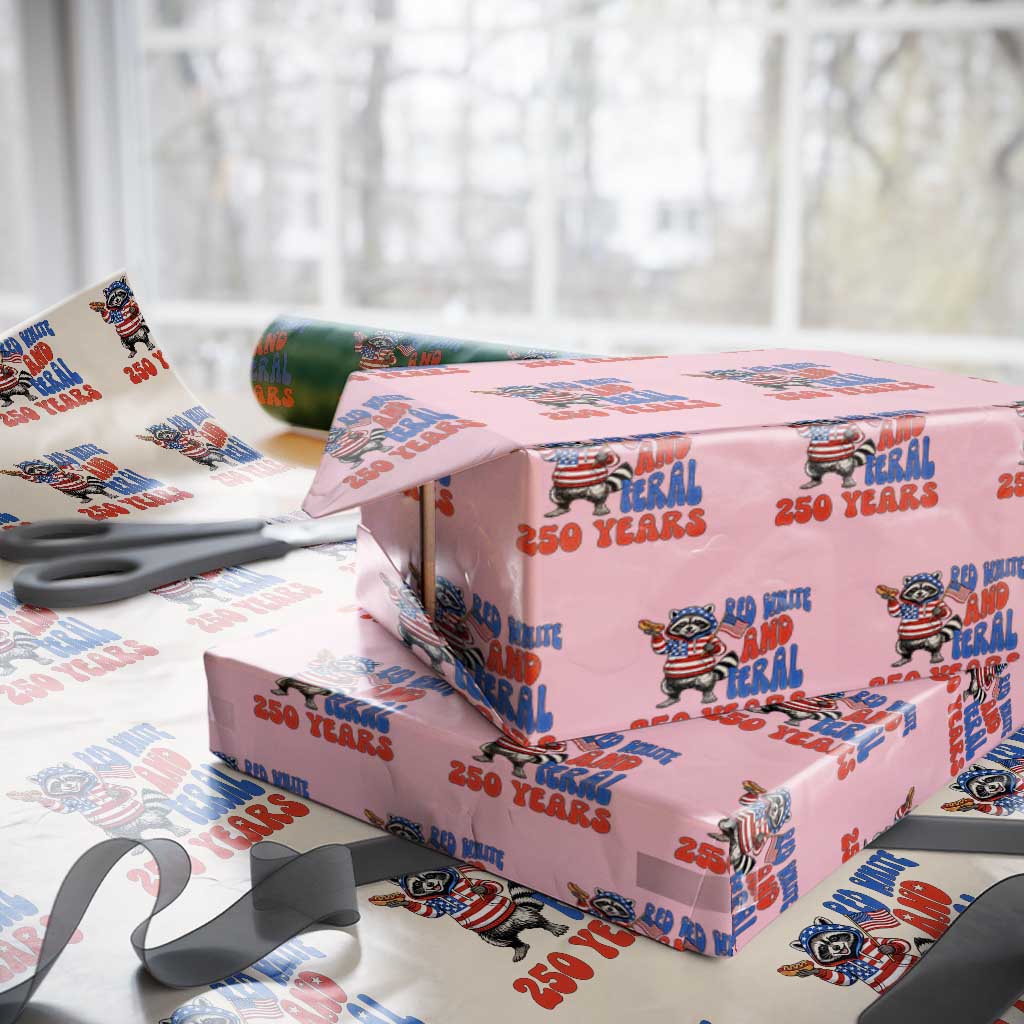 Funny Patriotic Raccoon Wrapping Paper Roll Red White And Feral 250 Years TS12 Light Pink Print Your Wear
