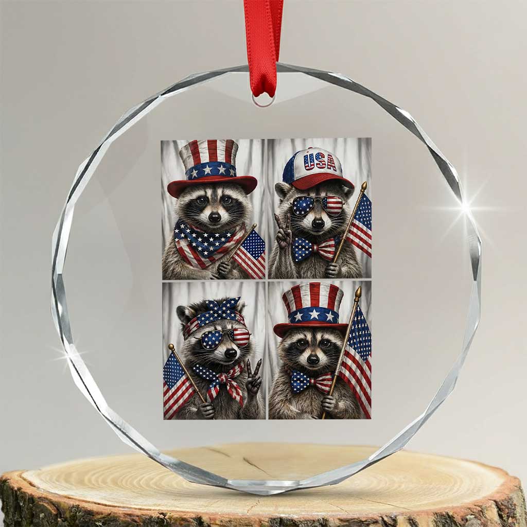 Funny Patriotic Raccoon Selfie Crystal Glass Ornament USA Flag Red White And Blue Graphic TS12 Transparent Glass 3'' Circle Print Your Wear