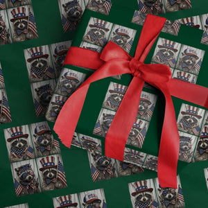 Funny Patriotic Raccoon Selfie Wrapping Paper Roll USA Flag Red White And Blue Graphic