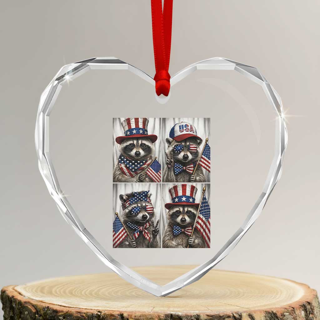 Funny Patriotic Raccoon Selfie Heart Crystal Glass Ornament USA Flag Red White And Blue Graphic TS12 Transparent Glass 3'' Heart Print Your Wear