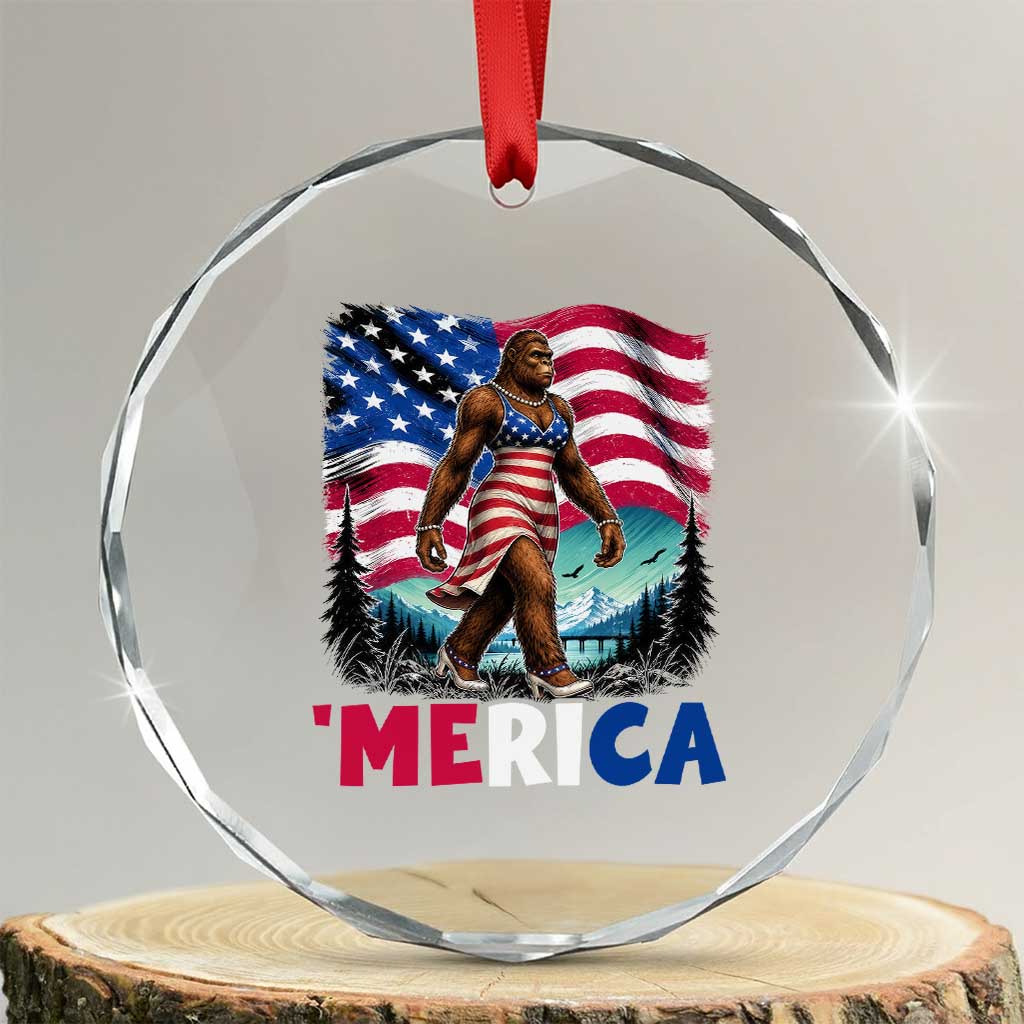 Funny Patriotic Sexy Bigfoot Crystal Glass Ornament Merica USA 250th Anniversary TS12 Transparent Glass 3'' Circle Print Your Wear