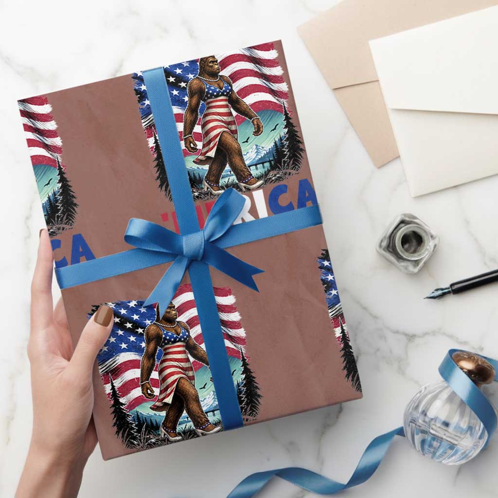 Funny Patriotic Sexy Bigfoot Wrapping Paper Roll Merica USA 250th Anniversary TS12 Mocha Print Your Wear