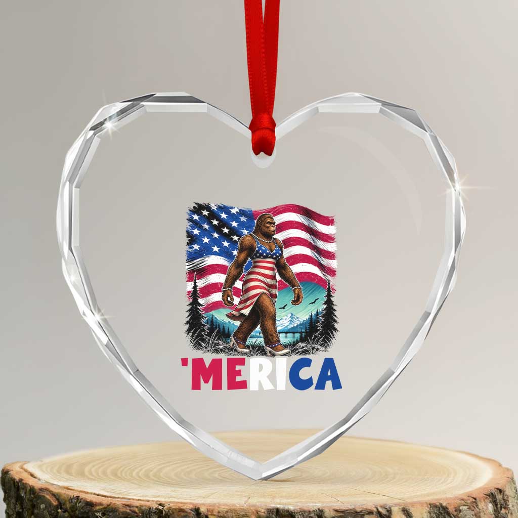 Funny Patriotic Sexy Bigfoot Heart Crystal Glass Ornament Merica USA 250th Anniversary TS12 Transparent Glass 3'' Heart Print Your Wear