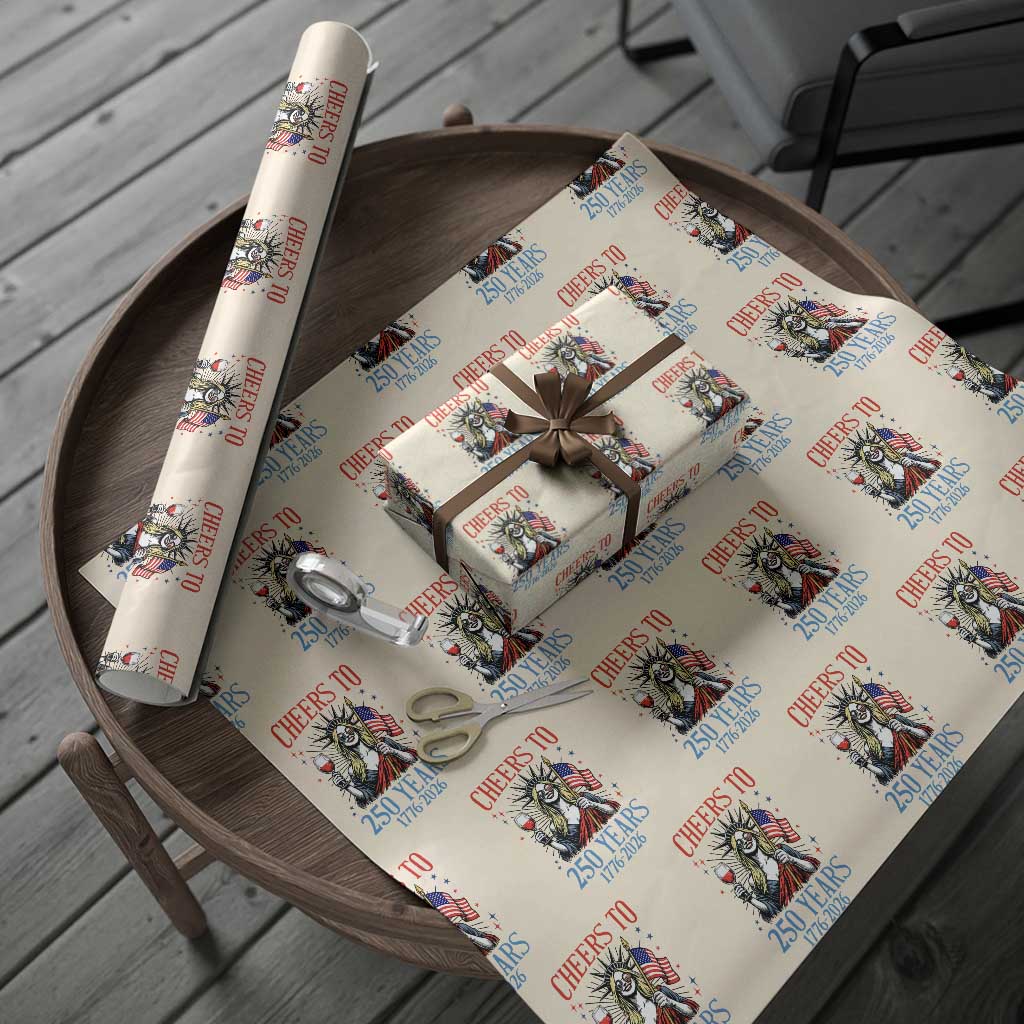 Funny Patriotic Statue Of Liberty Wrapping Paper Roll Cheers To 250 Years TS12 Beige Print Your Wear
