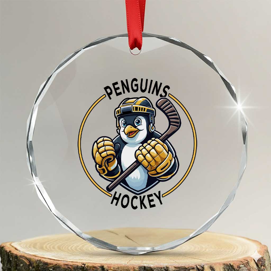 Funny Penguin Hockey Player Crystal Glass Ornament Gift For Animal Lovers TS12 Transparent Glass 3'' Circle Print Your Wear