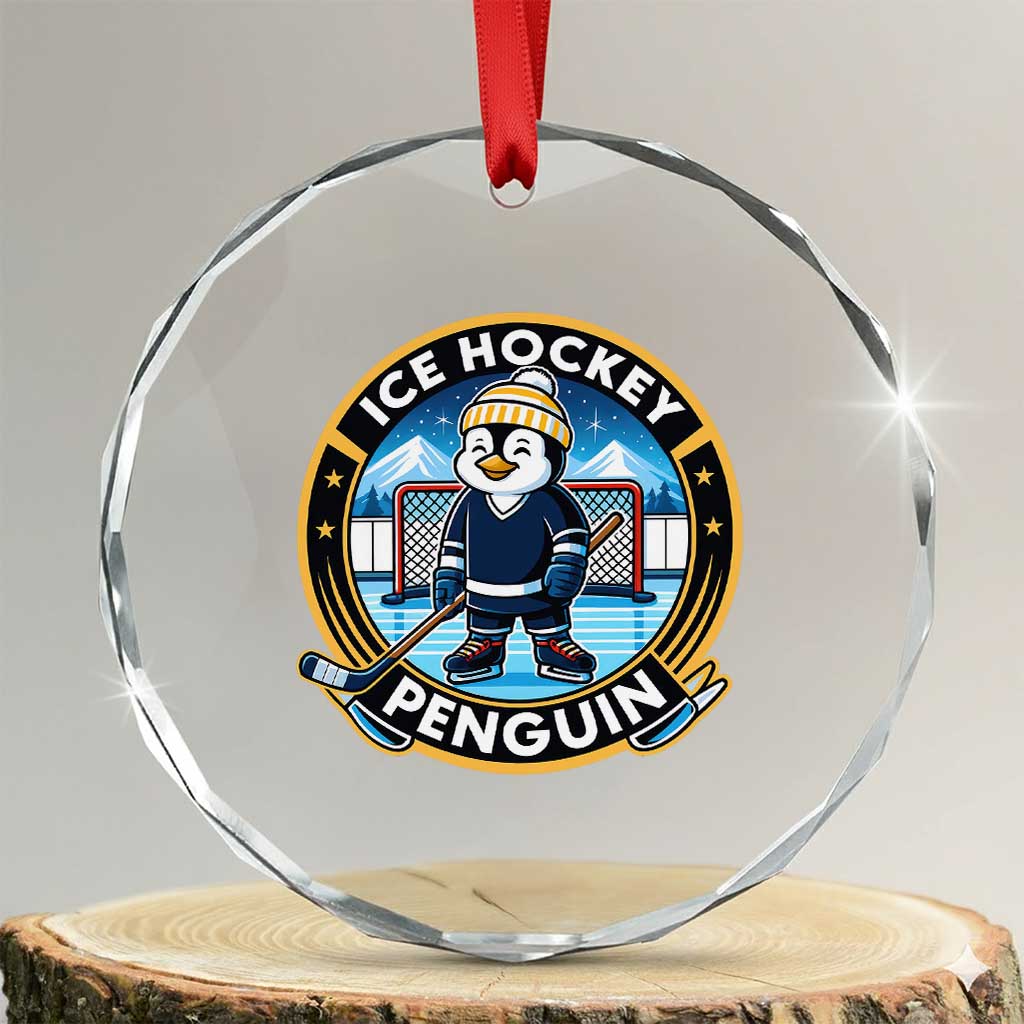Funny Penguin Hockey Player Crystal Glass Ornament Sports Fan Gift TS12 Transparent Glass 3'' Circle Print Your Wear