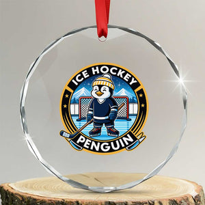 Funny Penguin Hockey Player Crystal Glass Ornament Sports Fan Gift TS12 Transparent Glass 3'' Circle Print Your Wear