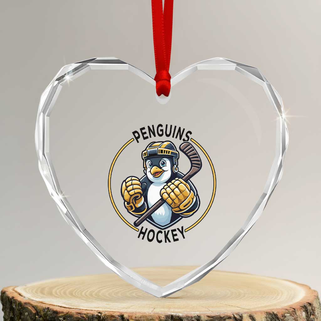 Funny Penguin Hockey Player Heart Crystal Glass Ornament Gift For Animal Lovers TS12 Transparent Glass 3'' Heart Print Your Wear