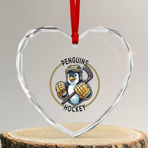 Funny Penguin Hockey Player Heart Crystal Glass Ornament Gift For Animal Lovers TS12 Transparent Glass 3'' Heart Print Your Wear