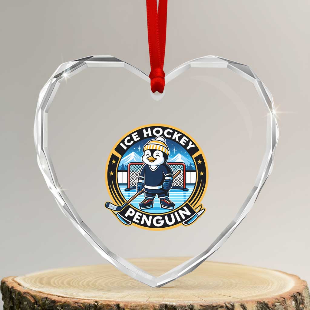 Funny Penguin Hockey Player Heart Crystal Glass Ornament Sports Fan Gift TS12 Transparent Glass 3'' Heart Print Your Wear
