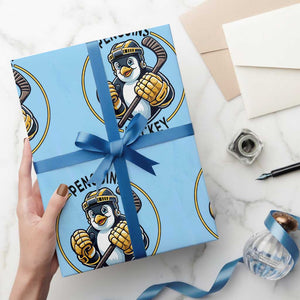 Funny Penguin Hockey Player Wrapping Paper Roll Gift For Animal Lovers TS12 Light Blue Print Your Wear