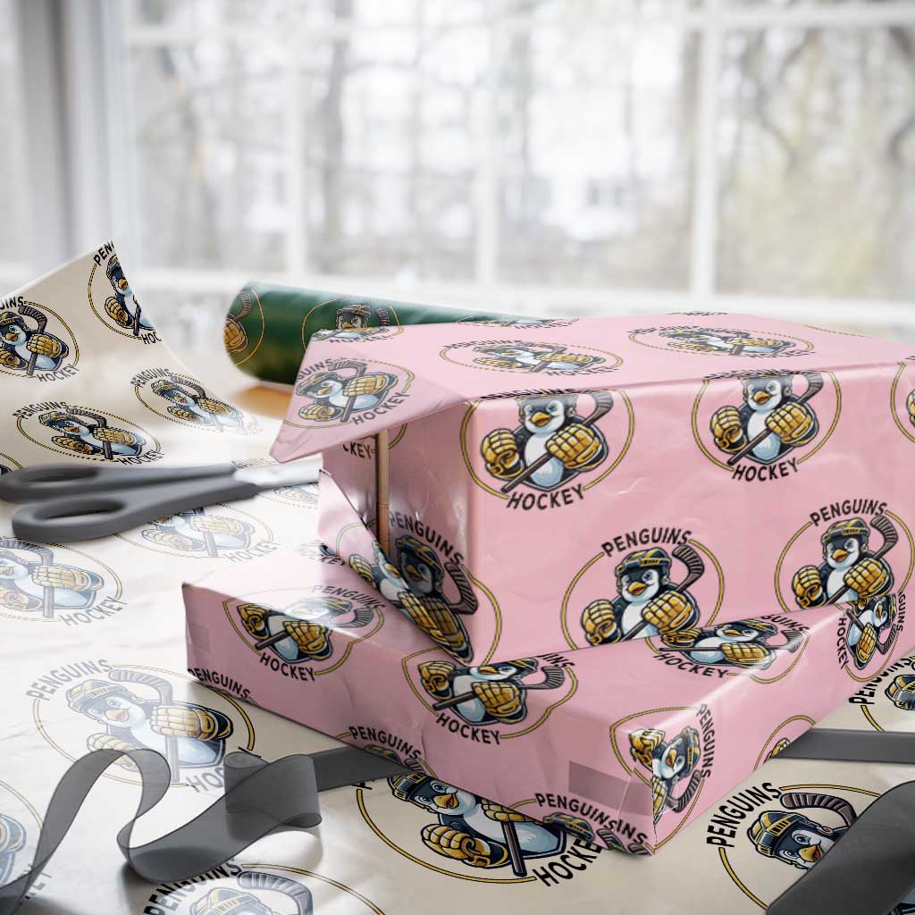 Funny Penguin Hockey Player Wrapping Paper Roll Gift For Animal Lovers TS12 Light Pink Print Your Wear