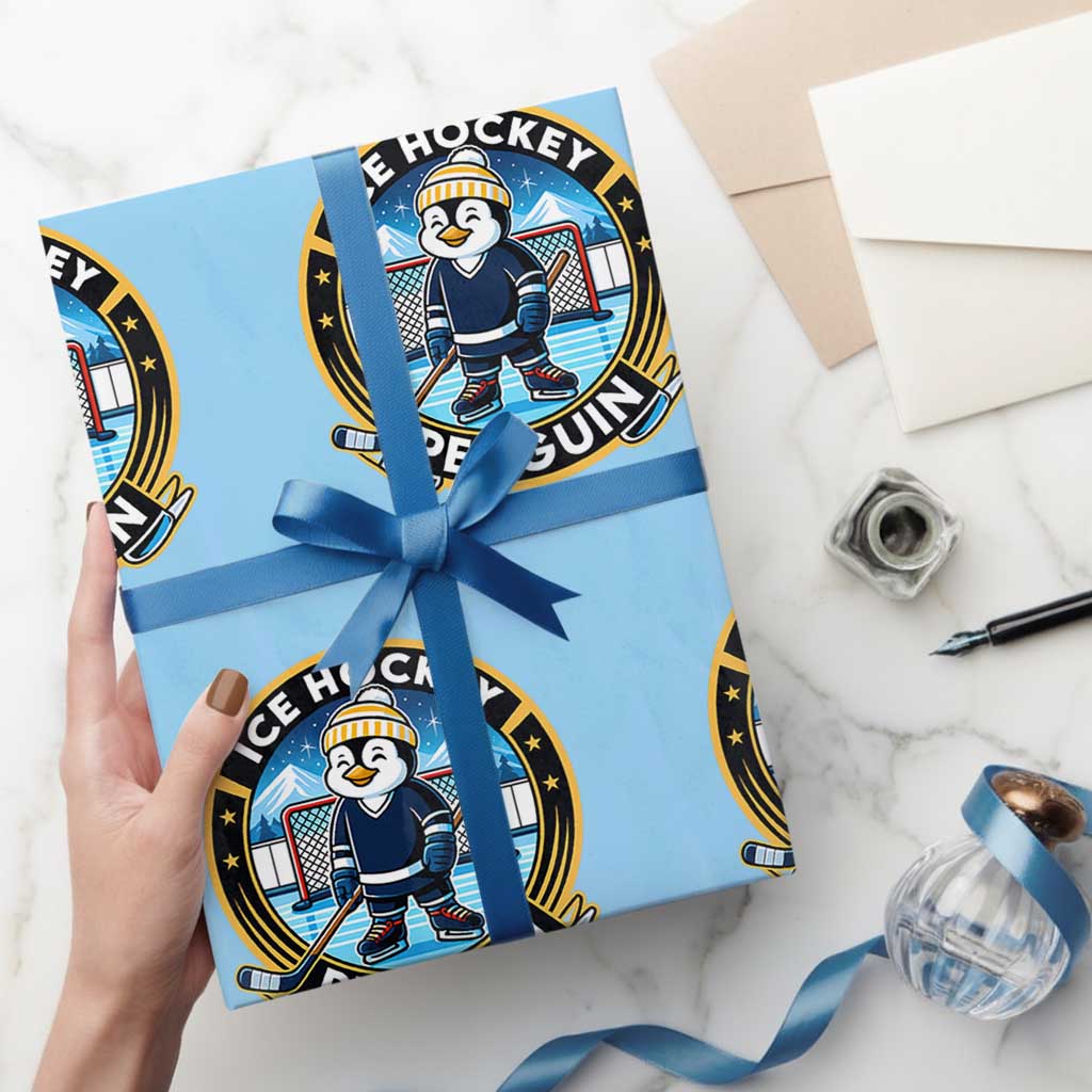 Funny Penguin Hockey Player Wrapping Paper Roll Sports Fan Gift TS12 Light Blue Print Your Wear