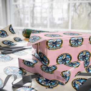 Funny Penguin Hockey Player Wrapping Paper Roll Sports Fan Gift TS12 Light Pink Print Your Wear