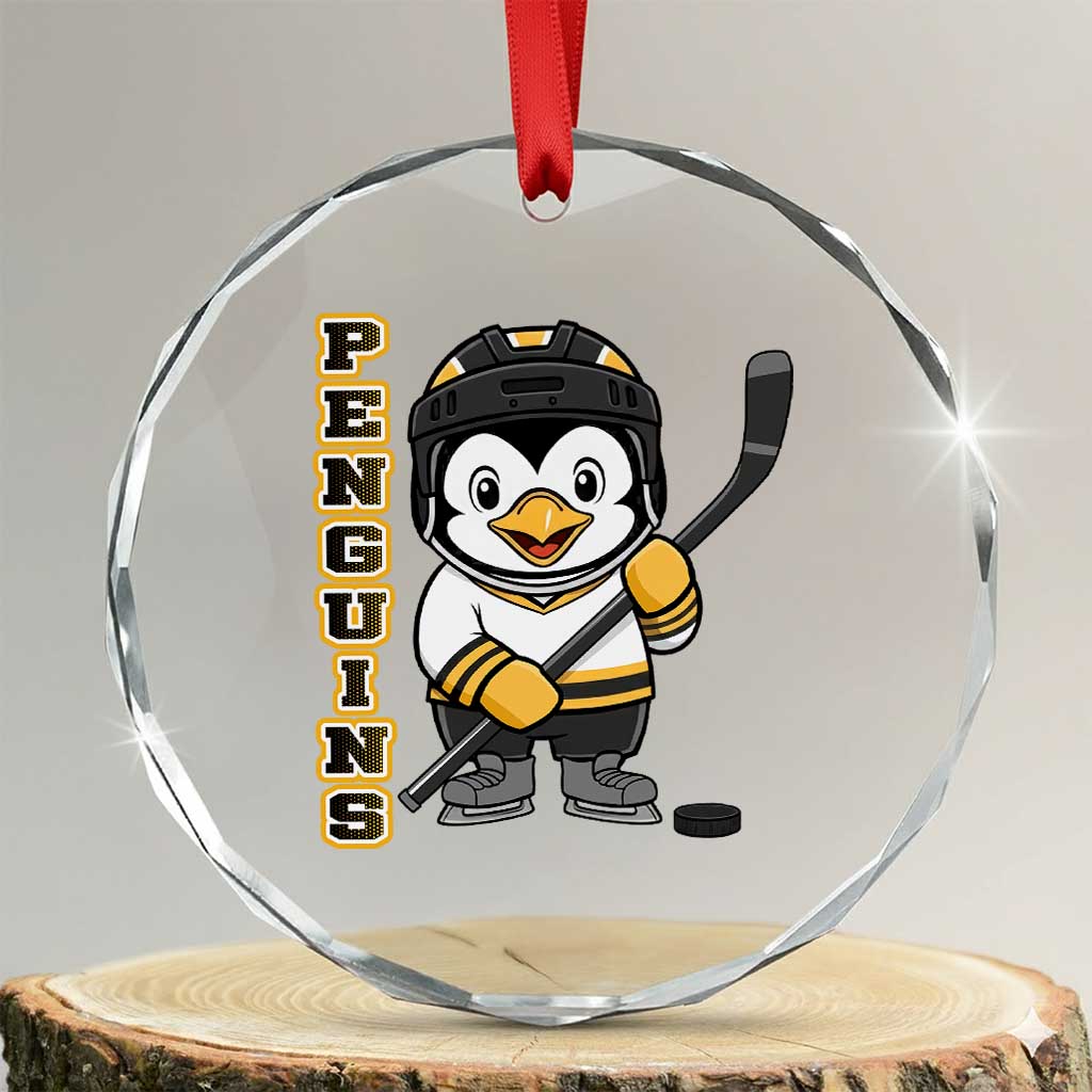 Funny Penguin Playing Ice Hockey Crystal Glass Ornament Gift For Kids TS12 Transparent Glass 3'' Circle Print Your Wear