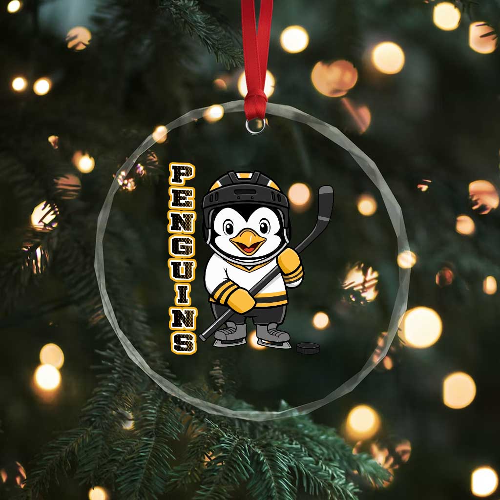 Funny Penguin Playing Ice Hockey Crystal Glass Ornament Gift For Kids TS12 Print Your Wear