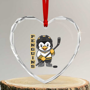 Funny Penguin Playing Ice Hockey Heart Crystal Glass Ornament Gift For Kids TS12 Transparent Glass 3'' Heart Print Your Wear