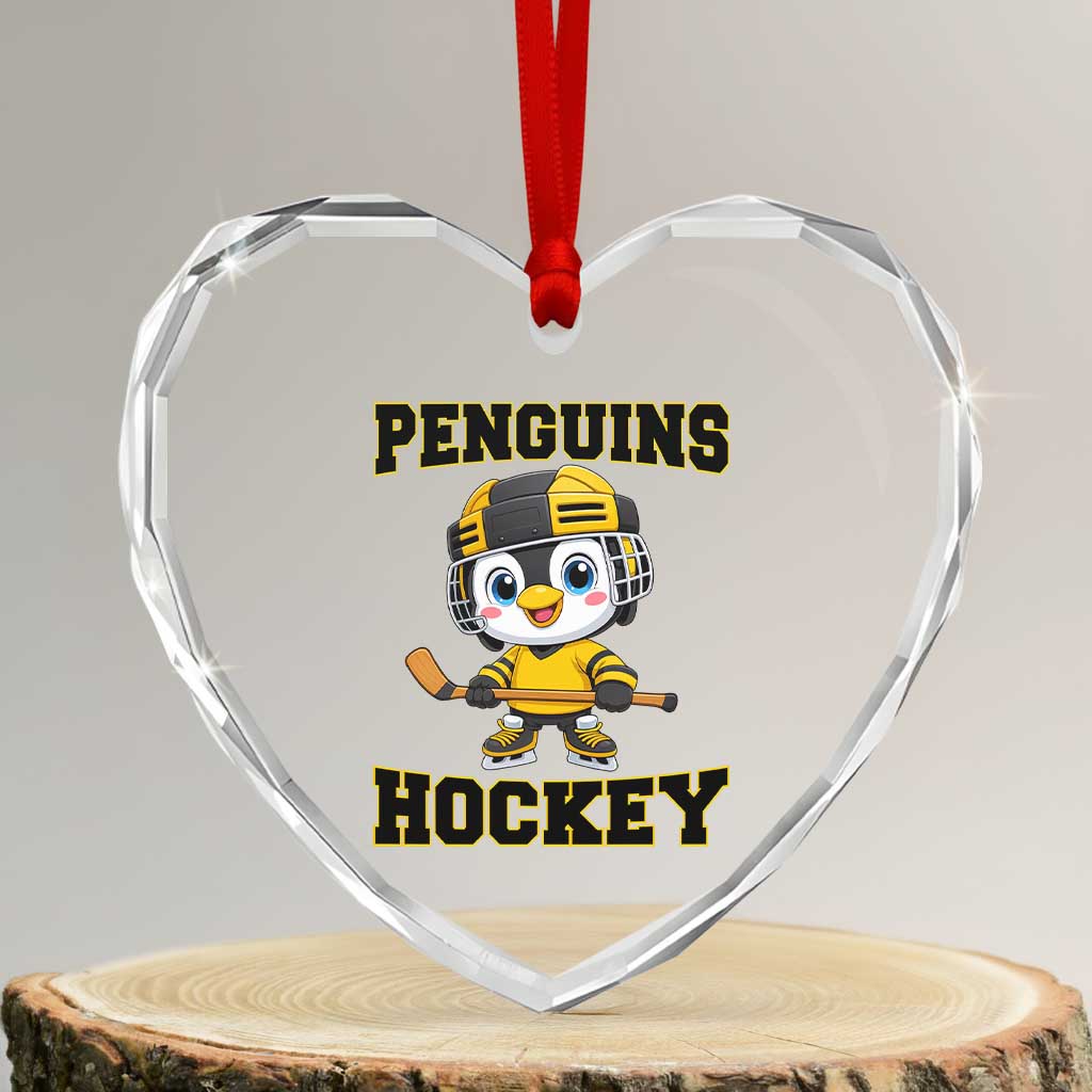 Funny Penguin Playing Ice Hockey Heart Crystal Glass Ornament Winter Sports Gift TS12 Transparent Glass 3'' Heart Print Your Wear