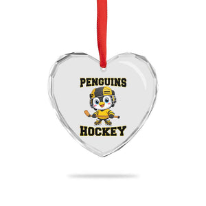 Funny Penguin Playing Ice Hockey Heart Crystal Glass Ornament Winter Sports Gift TS12 Print Your Wear