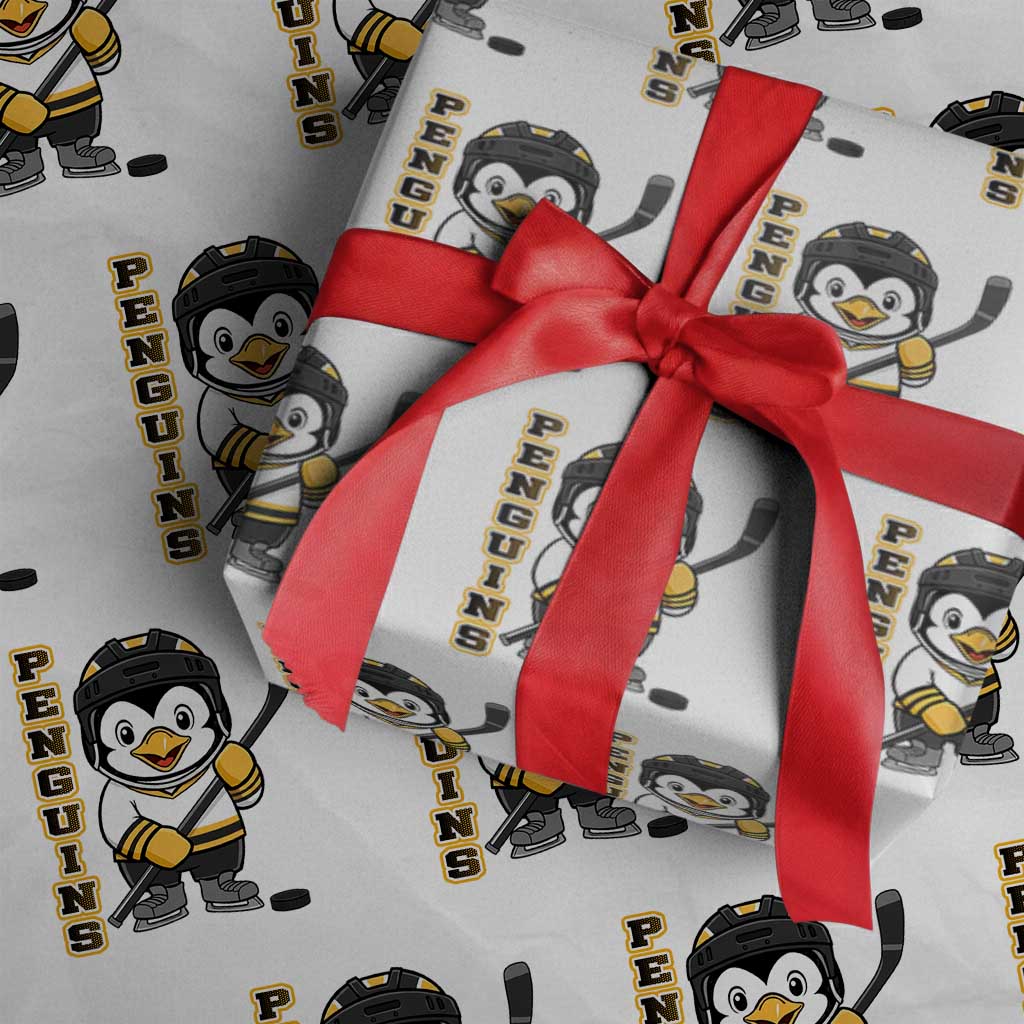 Funny Penguin Playing Ice Hockey Wrapping Paper Roll Gift For Kids TS12 White Print Your Wear
