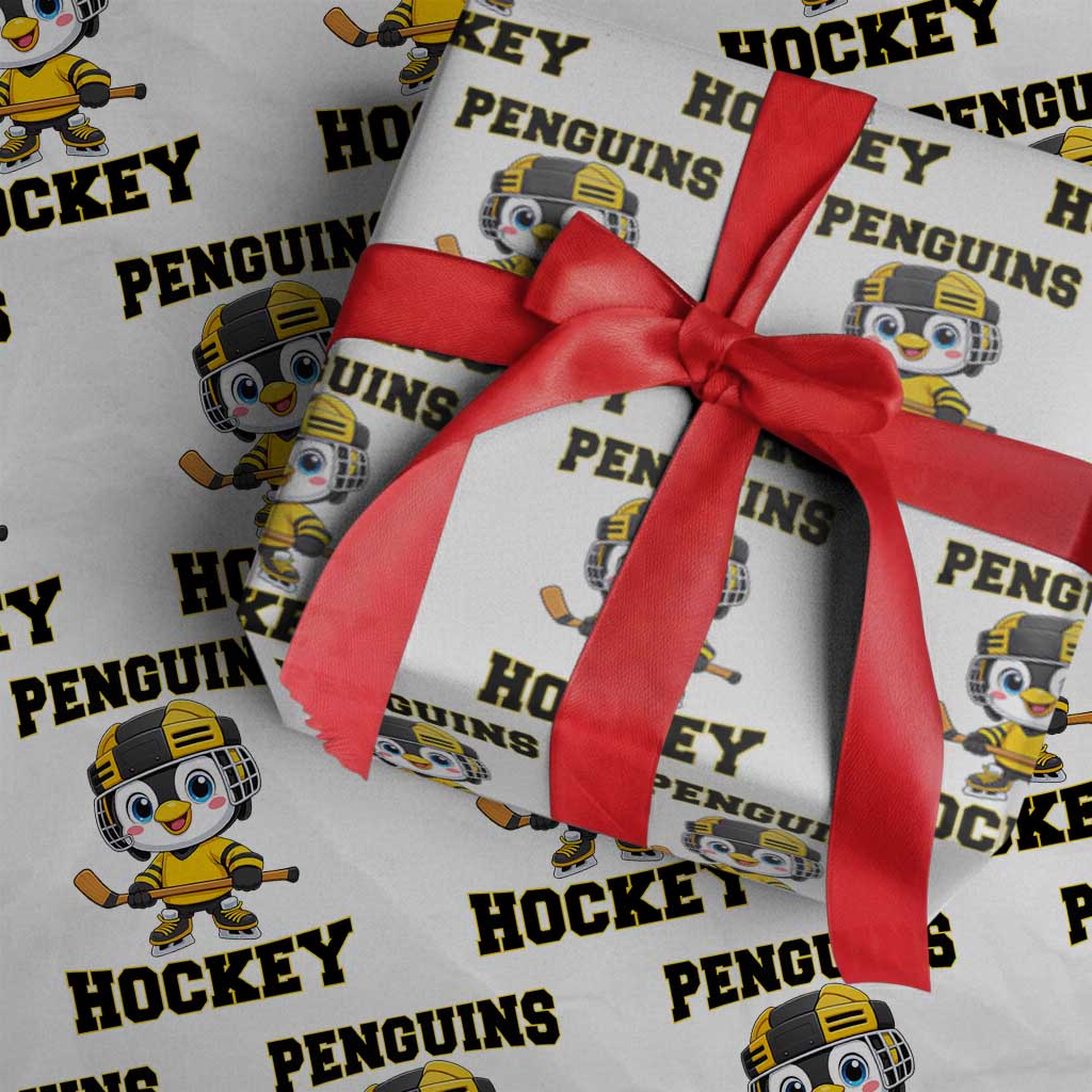 Funny Penguin Playing Ice Hockey Wrapping Paper Roll Winter Sports Gift TS12 White Print Your Wear