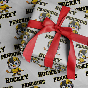 Funny Penguin Playing Ice Hockey Wrapping Paper Roll Winter Sports Gift TS12 White Print Your Wear