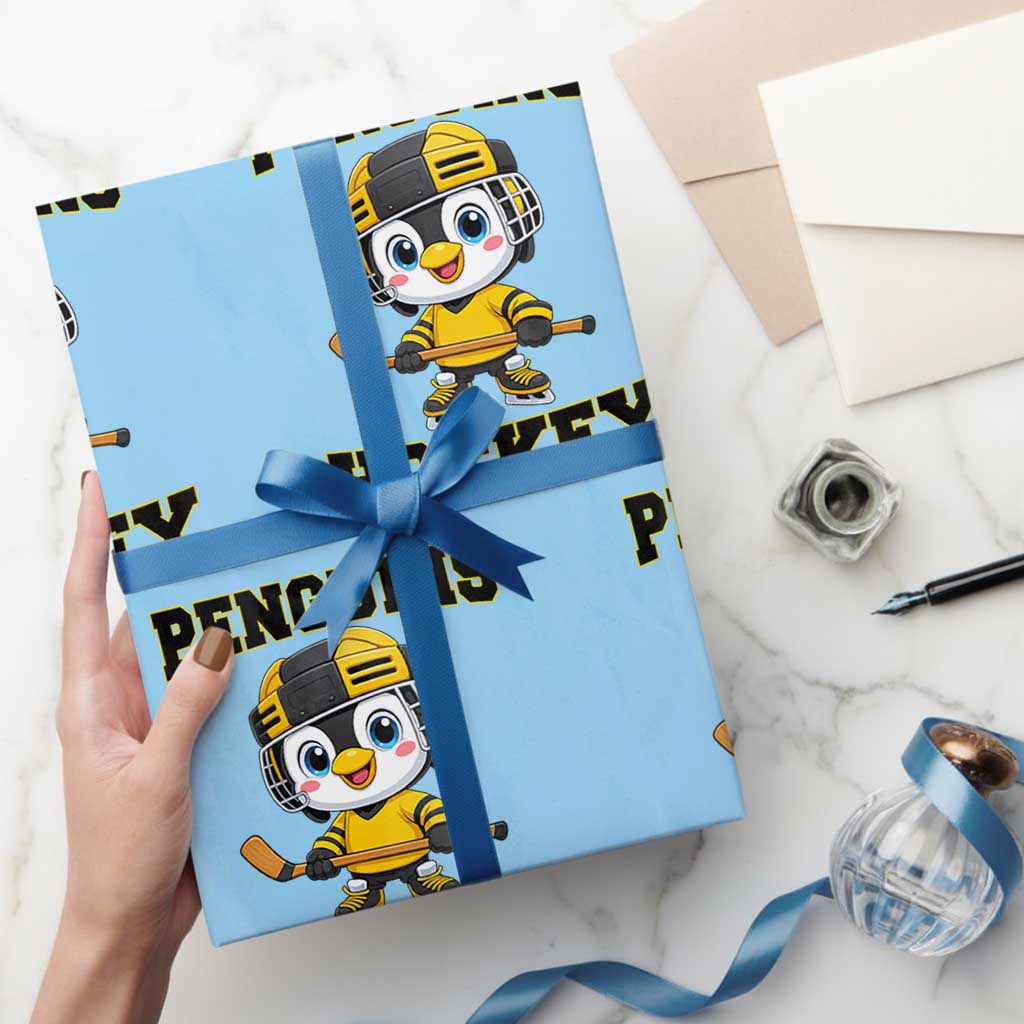 Funny Penguin Playing Ice Hockey Wrapping Paper Roll Winter Sports Gift TS12 Light Blue Print Your Wear