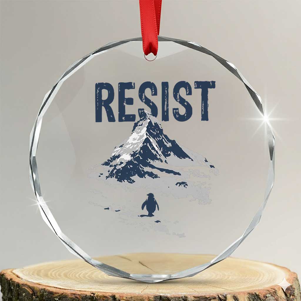 Funny Penguin Protest Crystal Glass Ornament Resist Penguin Mountain Hiking Meme TS14 Transparent Glass 3'' Circle Print Your Wear