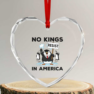 Funny Penguin Protest Heart Crystal Glass Ornament No Kings In America TS12 Transparent Glass 3'' Heart Print Your Wear