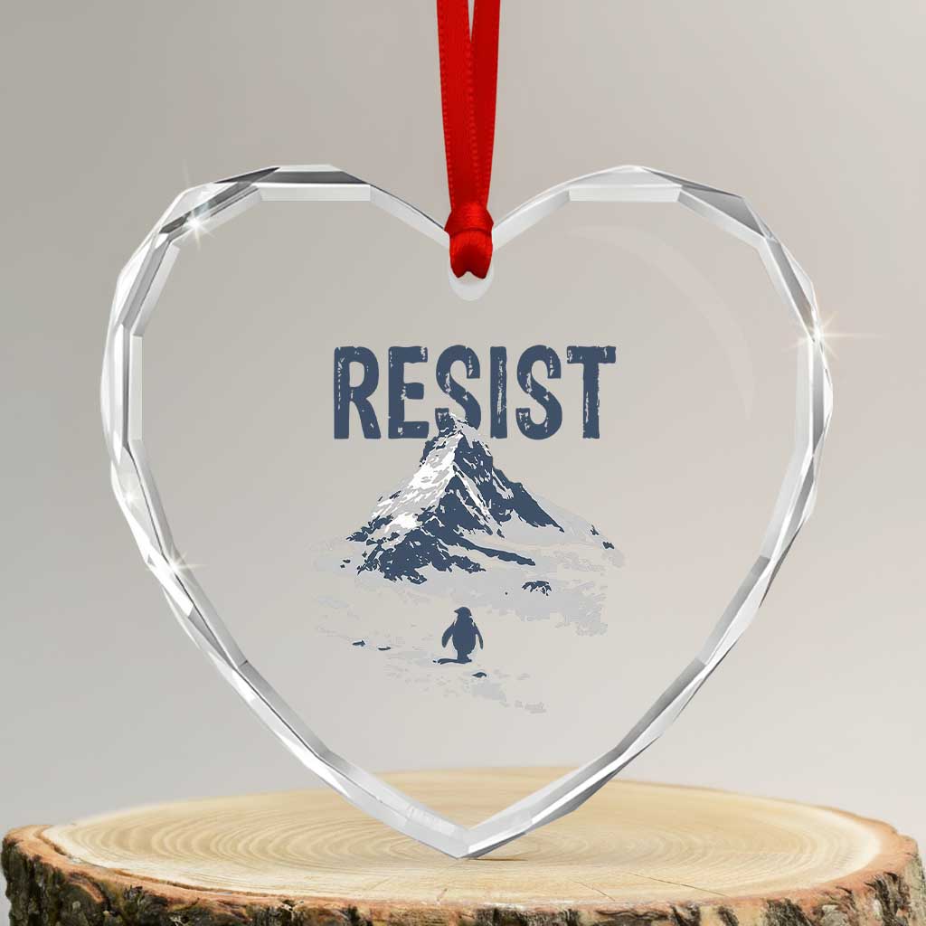 Funny Penguin Protest Heart Crystal Glass Ornament Resist Penguin Mountain Hiking Meme TS14 Transparent Glass 3'' Heart Print Your Wear