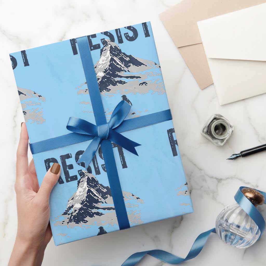 Funny Penguin Protest Wrapping Paper Roll Resist Penguin Mountain Hiking Meme TS14 Light Blue Print Your Wear
