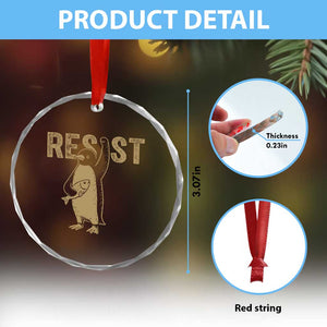 Funny Penguin Resist Crystal Glass Ornament Against Tariffs Activism Vintage - Print Your Wear