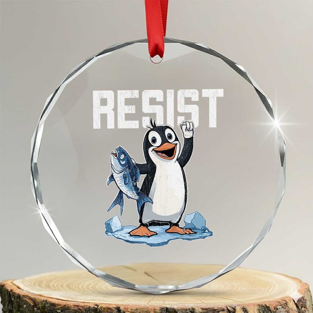 Funny Penguin Resist Crystal Glass Ornament Against Tariffs Protest TS02 Transparent Glass 3'' Circle Print Your Wear