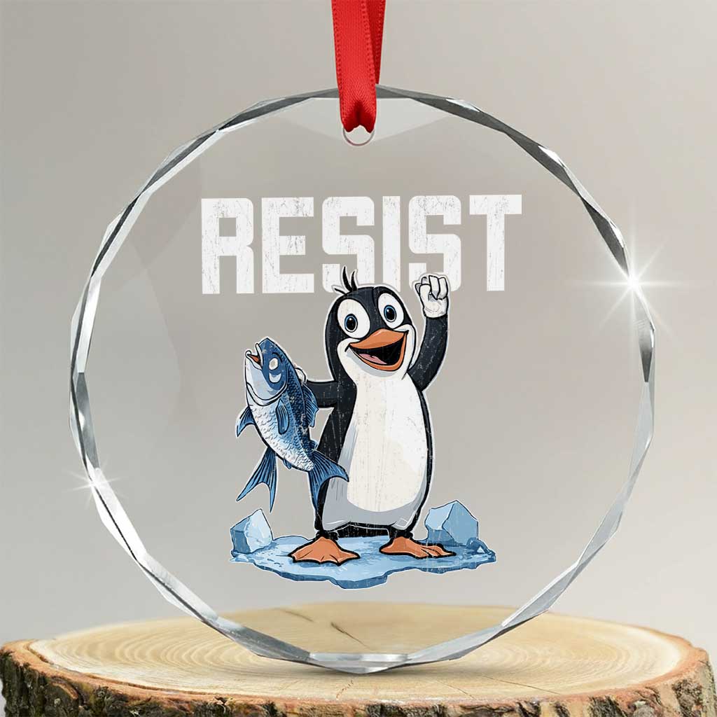 Funny Penguin Resist Crystal Glass Ornament Against Tariffs Protest TS02 Transparent Glass 3'' Circle Print Your Wear