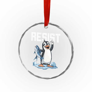 Funny Penguin Resist Crystal Glass Ornament Against Tariffs Protest - Print Your Wear